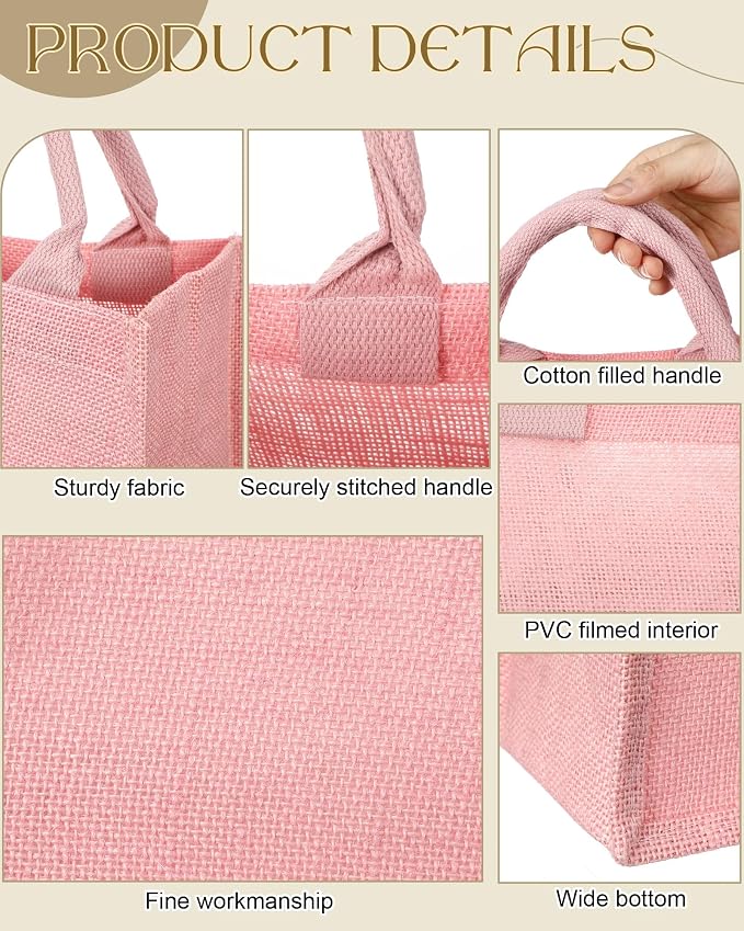12 Pcs Burlap Tote Bag Mini Jute Reusable Bag with Handles Small Blank Canvas Gift Waterproof for Wedding Beach DIY - Image 2