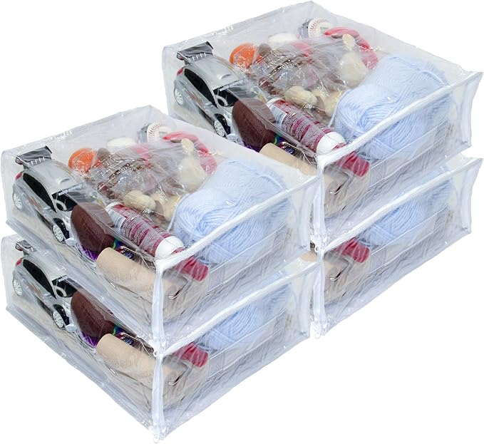 4-Pack Heavy Duty Vinyl Zippered Closet Square Storage Bags (Clear) for Sheets, Arts & Crafts, Toys and Much More! (12" x 15" x 5") 3.9 Gallon by OrehHomewares