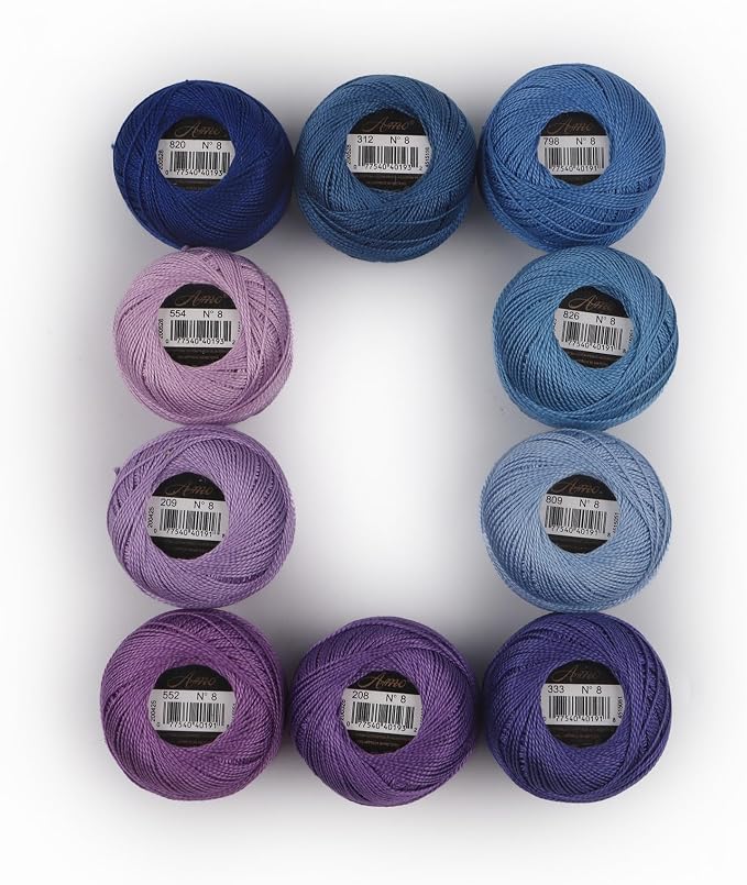 Size 8 Double Mercerized Egyptian Long Staple Cotton Pearl Thread 10 Grams (87 Yards)/Ball Crochet Thread 10 Colors per Box for Crochet Hardanger Cross Stitch Hand Embroidery (Set E) - Image 7
