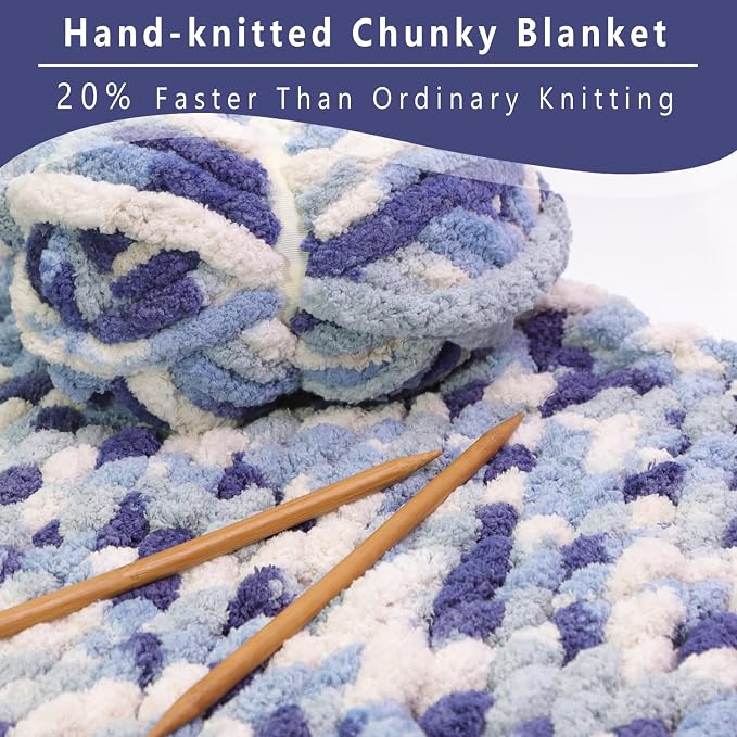 8 Pack Giant Chunky Yarn for Crocheting/Hand Knitting, Extra Thick Blanket Yarn, Colorful Fluffy Plush Fuzzy Chenille Yarn-1 Pack of 8oz-(Blue,Light Blue,White) - Image 3