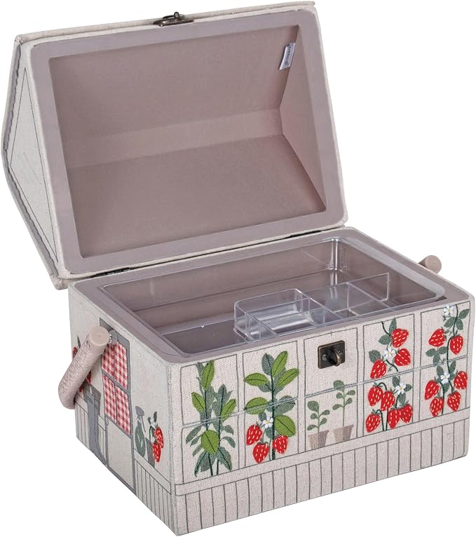 Hobby Gift Strawberry Greenhouse Sewing Box | Craft Storage Basket, Handle, Internal Accessories Tray, For Sewing Knitting and Hobby Supplies - Image 12