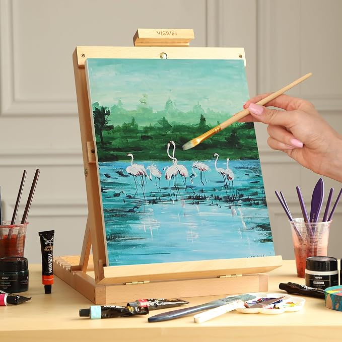 Heavy-Duty Table Top Easel for Painting, Adjustable Beech Wood Tabletop Easel, Hold Canvas up to 23”, Portable Art Desktop Easel Stand for Adults, Artists, Beginners – Natural - Image 2