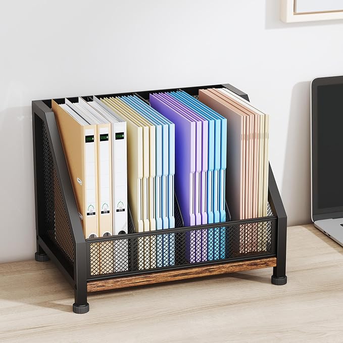 SWTYMIKI Desk Organizer - Paper Organizer, Mesh and Wood Desk Office Organizer, Office Organization and Binder Storage for Workspace, Home, School, Espresso by SwtyMiki-TidyHomeSweetLife