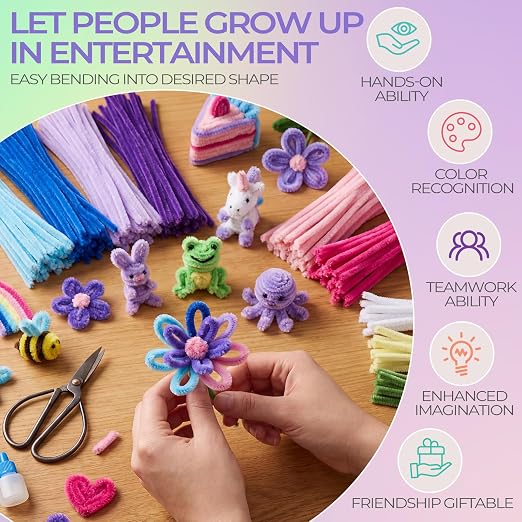 Libima 3800 Pcs Pipe Cleaners Bulk 10 Colors Chenille Stems Craft Supplies 12" Long Fuzzy Sticks 6 mm Teacher Welcome Back Gifts DIY Flower Kits for Art Bouquet Creative Activity Decor (Bright) - Image 5