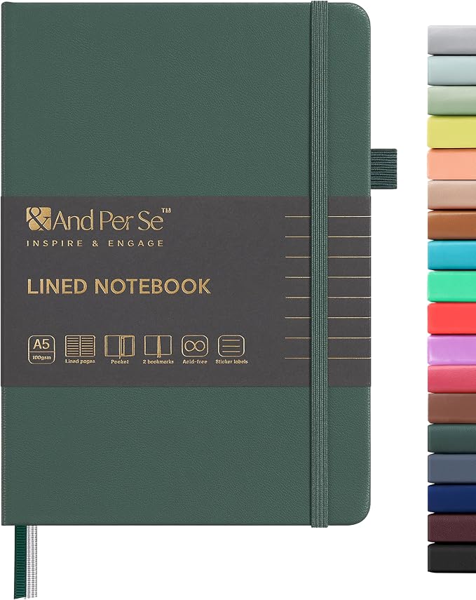 &And Per Se Lined Journal Notebook, 160 Pages, A5 5.7 x 8 inches College Ruled Thick Paper Notebook Journals for Writing, Hardcover Notebooks for Women Men Office School (1 Pack, Green) by AndPerSe