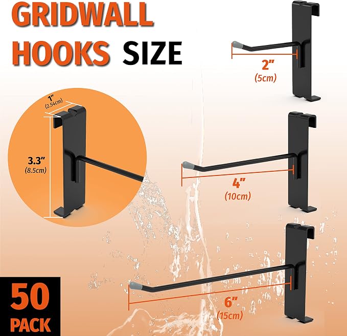 HUHOLE 50 Pack 4 Inch Black Gridwall Hooks Metal Display Hangers | Fits 3 x 3 Inch Wire Grid Panels, 20 lb Capacity Hooks for Retail Store, Craft Fair, Jewelry Rack and Garage Organizer - Image 2