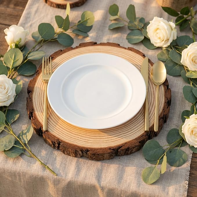 SENMUT 10 Pack Large Wood Slices for Centerpieces 9-10 Inch - Natural Unfinished Round Wooden Trays for Decor, Rustic Wedding Table Centerpieces, Party Event Decorations & DIY Crafts - Image 4