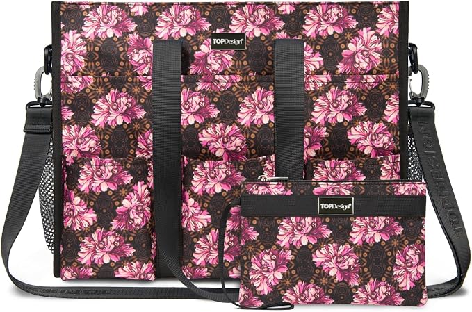 TOPDesign Utility Water Resistant Tote Bag with 22 Pockets, Top Zipper Closure & Thick Bottom Support, for Working Women by TOPDesign
