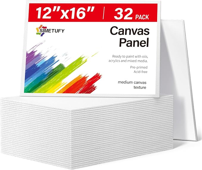 32 Pack 12x16 inch Large Flat Canvas Boards for Painting | Gesso Primed Acid-Free 100% Cotton Paint Canvas Panels for Acrylics Oil Watercolor Tempera by Simetufy