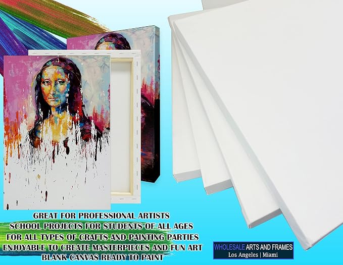 Stretched Canvas for Painting 14x18 20PK 1.5" 13 Oz. 14x18 Canvas Value Pack.Large Stretched Cotton Blank Canvas for Painting. 14 x 18 Canvases Bulk XL Rectangle Universal Triple Primed for Paint&Sip - Image 4