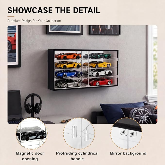 1: 24 Clear Acrylic Toy Car Display Case 18 Grids Toy Race Car Display Show Box Diecast Case Wall Mounted Vehicles Shelf for Storage, Christmas Mini Model Figure Lover Gifts - Image 4