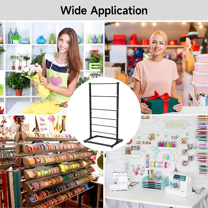 6-Tier Ribbon Holder, Height Adjustable Metal Spool Organizer, Countertop | Large capacity, for flower store, craft room, cake shop, gift wrapping, paper storage - Image 6