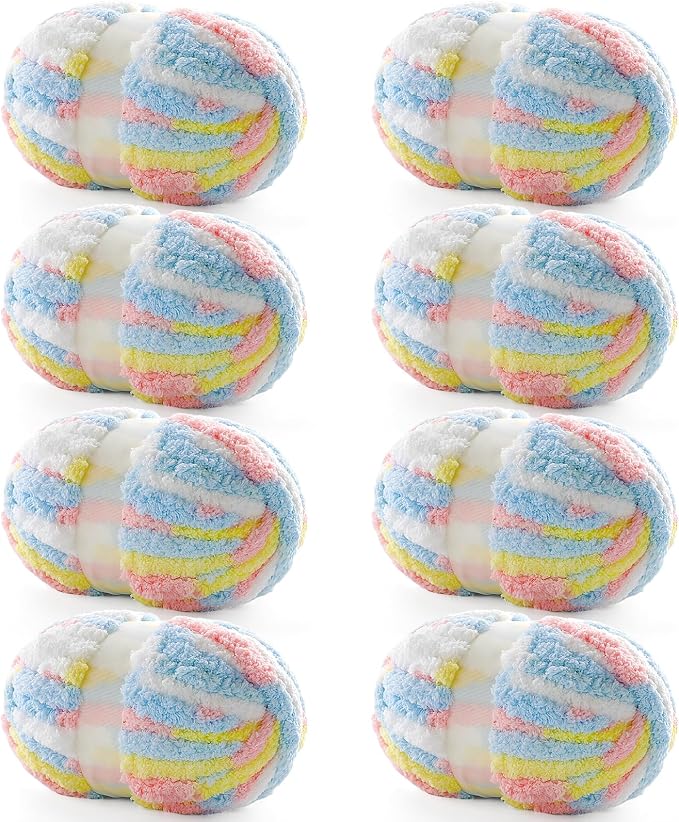 Chunky Yarn for Hand Knitting, Chunky Chenille Blanket Yarn for Crocheting | 8 Pack 228 Yds, 61.6 Oz Super Bulky Soft Fluffy Yarn for Crochet, Mixed Color Ombre Jumbo Thick Yarn for Crocheting Blankets by Unknown