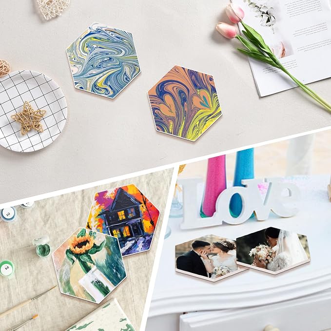 50 Pack 4 inch Hexagon Sublimation Ceramic Tiles for Crafts, Sublimation Ceramic Coasters Tiles with Cork Backing Pad, Perfect for DIY Crafts and Sublimation Projects(Glazed) - Image 7