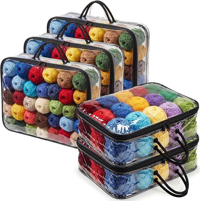 Shinylin 5 Pack Clear Yarn Storage Bags Bulk, 12 x 16 x 4 Inches Yarn Storage Organizer Tote Bag for Knitting Needles Crochet Hooks Wool Balls and Unfinished Project (Black) by Shinylin