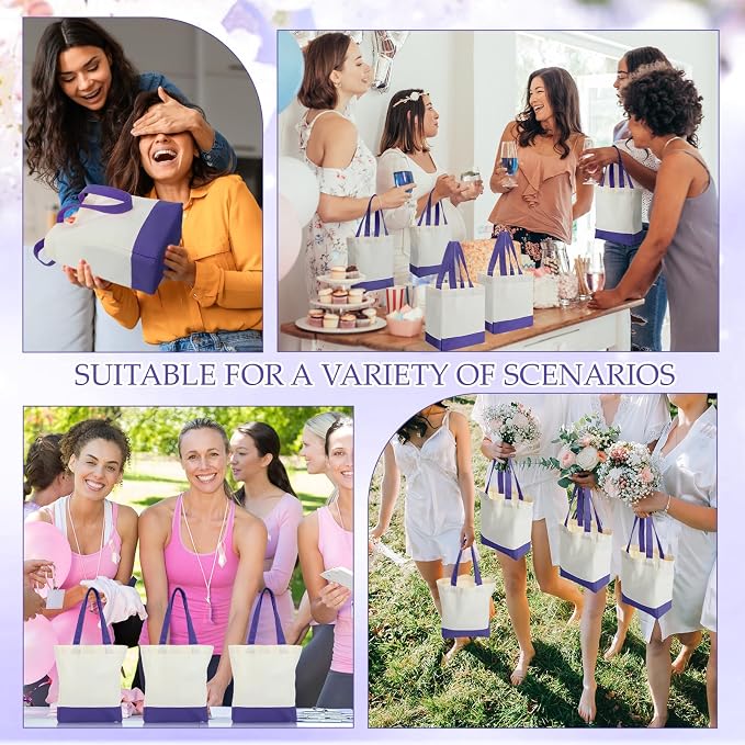 Sanwuta 12 Pack Mini Canvas Tote Bag 8'' x 4'' x 10'' Small Sublimation Blank Canvas Bags Reusable Tote for Christmas Crafts DIY Party Gifts (Purple) - Image 7