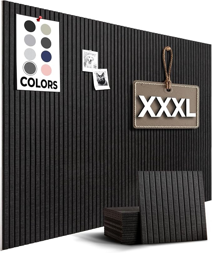 Large Bulletin Board, Tack Board, 59"x36" | 15 Pack | Wall Pin Board, Cork Board Alternative for Walls, Tablero de Corcho para Pared, Cord Board for Wall (Black Slats) by WallHero