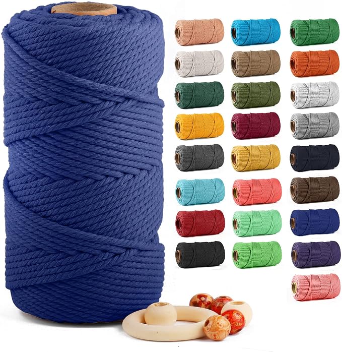 ZUEXT Macrame Cord, Sapphire Blue, 5mm x 109yds Cotton String Macrame Yarn | 100% Natural Handmade, 4 Strands Twisted Cotton Rope, For Wall Hanging Plant Hangers Gift Wrapping Tapestry DIY Crafts, 100m by ZUEXT