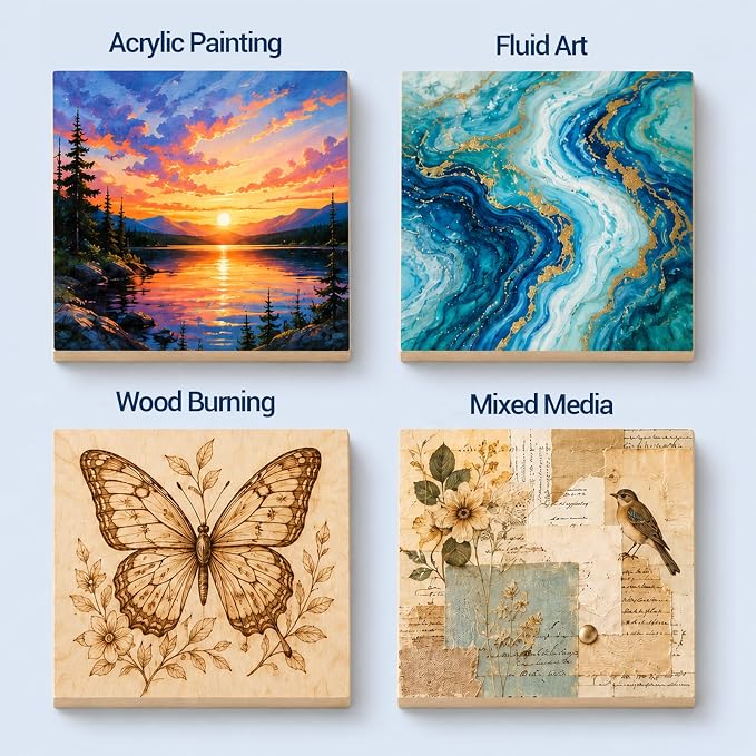 10 Pack 6x6 Unfinished Birch Wood Panels Kit for Painting | 3/5’’ Deep Wooden Canvas, Cradle Boards for Acrylic Pouring, Art, Crafts, Epoxy Resin, Laser Engraving Cutting - Image 3