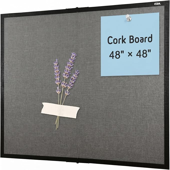Gideal Large Bulletin Board 48 x 48, Cork Boards for Walls | Foldable Cork Board with Black Pine Frame & Grey Linen Surface, Wall Mounted Pin Board for Home Office, Classroom, Kitchen by GIDEAL