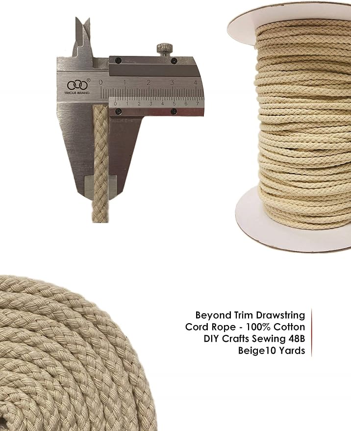 Beyond Trim Drawstring Cord Rope - 100% Cotton Replacement Piping Drawcord Clothing Sewing DIY Crafts 64B Natural 3 Yards - Image 3
