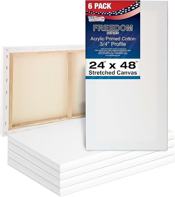U.S. Art Supply 24 x 48 inch Stretched Canvas 12-Ounce Primed 6-Pack - Professional White Blank 3/4" Profile Heavy-Weight Gesso Acid Free Bulk Pack - Painting, Acrylic Pouring, Oil Paint by USArtSupply