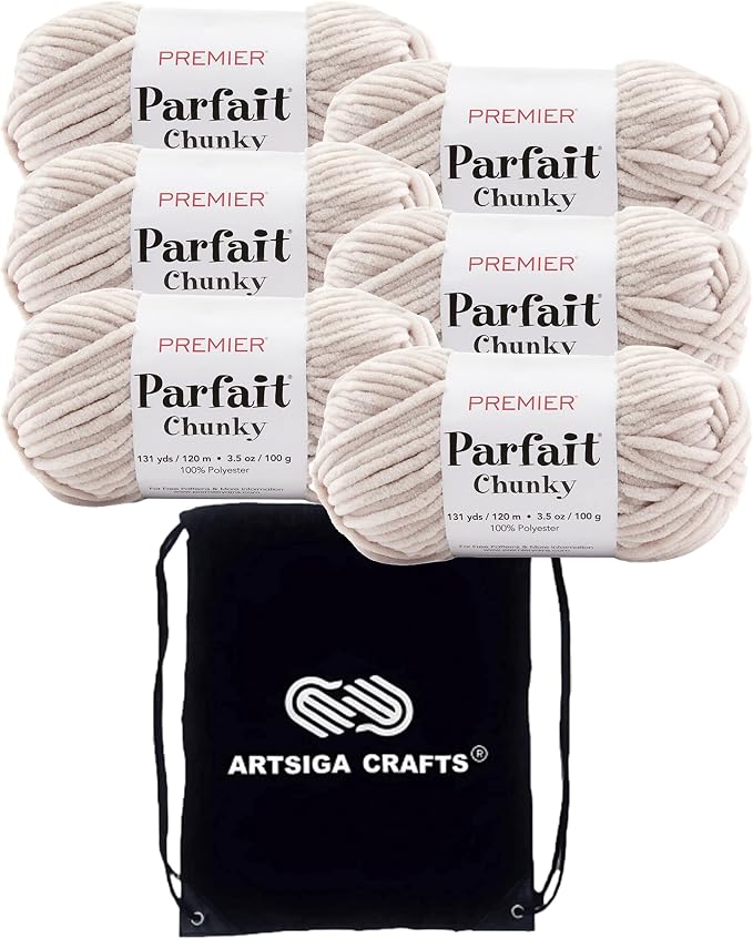 Premier Yarns Parfait Chunky Mushroom 1150-41 | 6 Skeins, Same Dye Lot, Project Bag, #6 Super-Bulky, 100% Polyester, Ideal for Crochet or Knitting Baby Blankets, Scarves by Premier