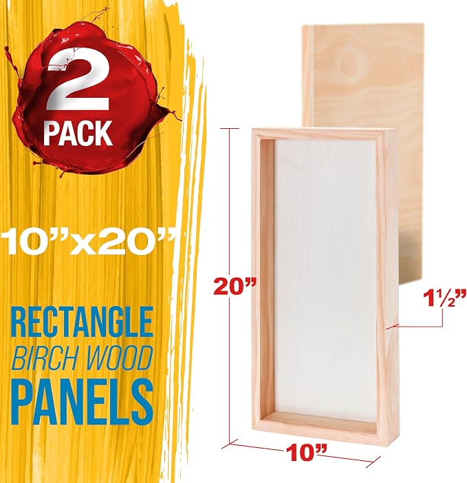 U.S. Art Supply 10" x 20" Unfinished Cradled Wood Panels for Painting, Gallery 1-1/2" Deep (2 Pack) - Artist Depth Wooden Wall Canvases - Mixed-Media Craft, Acrylic, Oil, Encaustic, Paint Pouring - Image 2