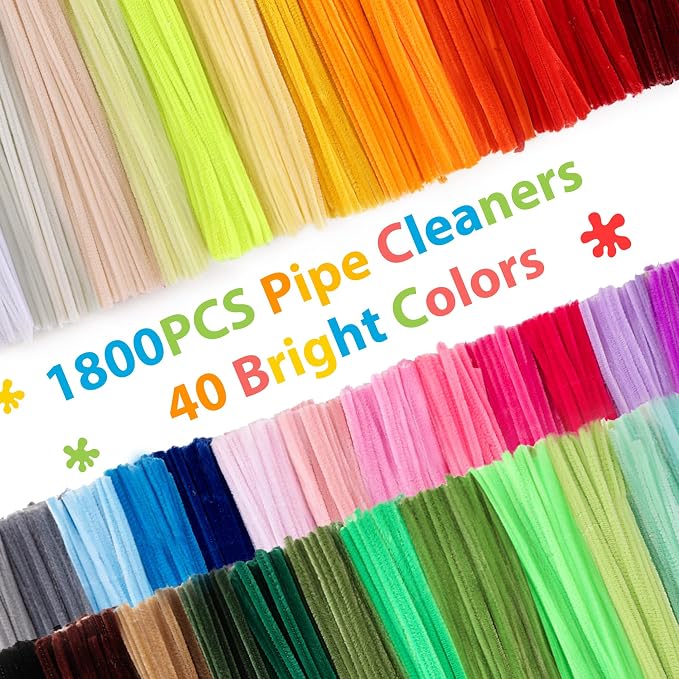 Caydo 1800 Pieces Pipe Cleaners Bulk for Crafts, 40 Assorted Colors | Chenille Stems for Art and Crafts Projects and Creative Folwers Making - Image 2