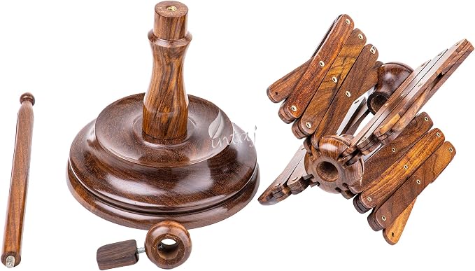Rosewood Yarn Swift, Wooden Umbrella Hank Holder for Knitting | Umbrella swift opens to hold a full hank taut, spins freely, folds flat for storage, tabletop clamp. - Image 4