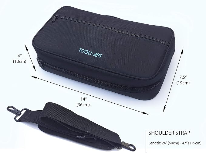 TOOLI-ART Marker & Pen Carrying Case -120 Slots, Canvas, Extra Pockets, Trolley Sleeve, Removable Shoulder Strap, For Most Markers (up to 15mm Diameter), Lipstick, Etc. Black - Image 7