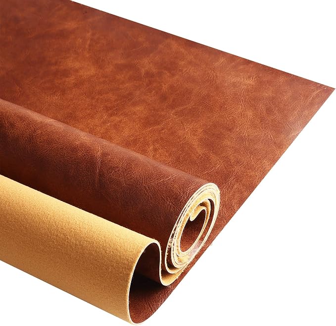 Premium Faux Leather Upholstery Fabric 1.2mm Thickness，Waterproof Upholstery Leather Distressed Bark Fabric(Brown,Pre-Cut 72"x54") by Unknown