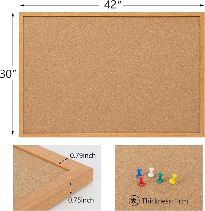Cork Board Bulletin Board 30 x 42, Oak Framed 4x3 Corkboard | Hanging Office Board for Wall Decor, Large Wall Mounted Notice Pin Board with 15 Push Pins, Ideal for School, Home & Office - Image 6