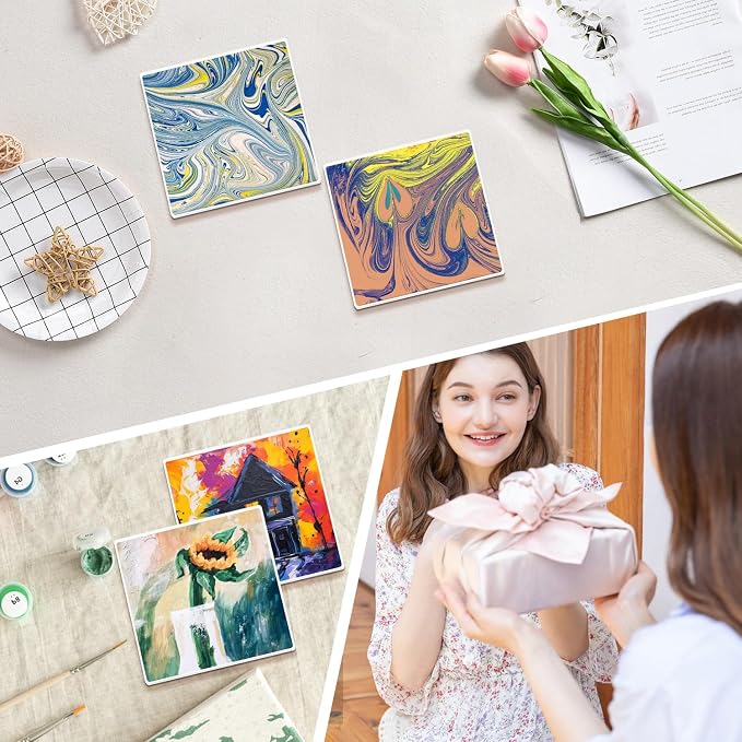 40 Pack 4 x 4 Inch Square Ceramic Tiles for Crafts, Blank Ceramic Coasters with Cork Backing Pad, Perfect for Painting, Alcohol Ink, Acrylic Pouring - DIY Coaster(Unglazed) - Image 7