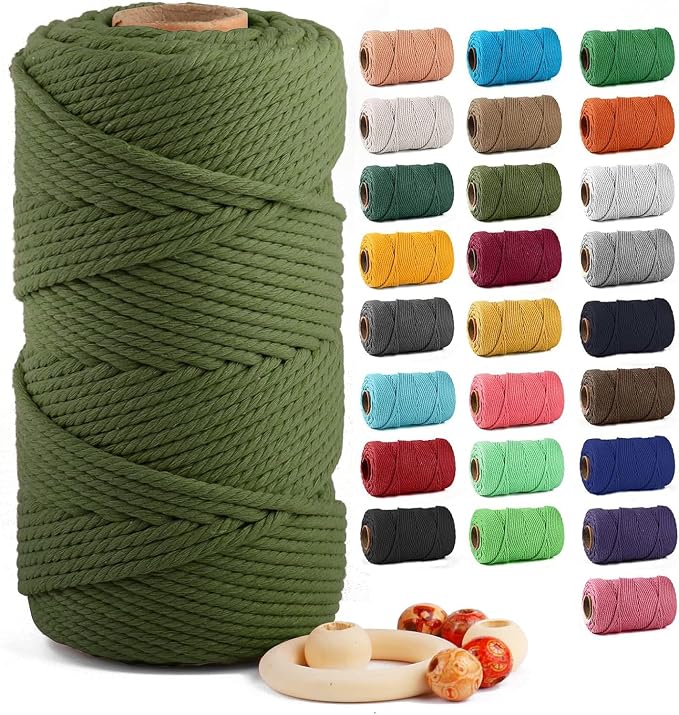 ZUEXT Macrame Cord, Army Green, 5mm x 109yds Cotton String Macrame Yarn | 100% Natural Handmade, 4 Strands Twisted Cotton Rope, For Wall Hanging Plant Hangers Gift Wrapping Tapestry DIY Crafts, 100m by ZUEXT