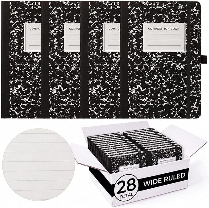 Laumoi 28 Pack A5 PU Leather Lined Notebook Journal, Black,Marble | PU Leather Journals, Wide Ruled 5.5x8.2 Inch, For School Business Work Writing, Bulk Ideal for Classroom Office Supplies by Unknown