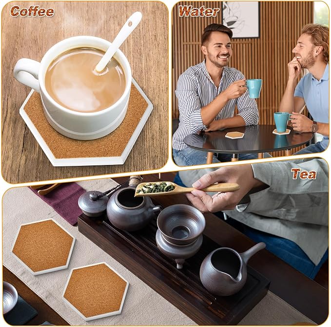 Zopeal 48 Pcs Ceramic Tiles for Crafts Coasters Include Unglazed White Ceramic Tiles with Cork Backing Pads Use with Alcohol Ink Acrylic Pouring for DIY Project Gift (Hexagon) - Image 7