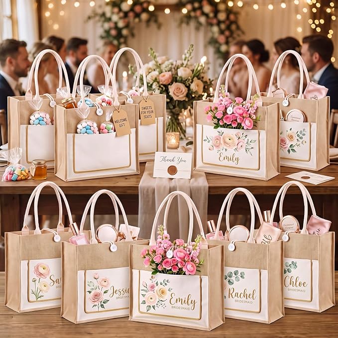 Reginary 8 Pack Burlap Jute Tote Bags 16.5x12.6x5.5 in Reusable Bags | Shopping Tote Bags with Handles for Wedding Gifts DIY Crafts Teacher Bags Grocery Beach Travel - Image 3