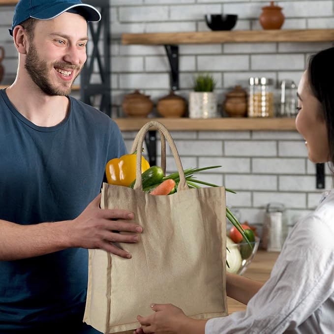 HOMELY CONNECT Large Tote Bag for Groceries, Reusable Canvas Shopping Bag with Handles, Heavy Duty Washable Market Tote - Image 2
