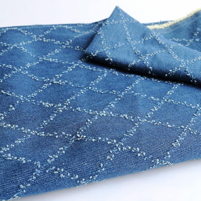12oz Sky Blue Washed Denim Fabric, Non-Stretch Denim Material, Jacquard Geometric Check Prism Pattern, 420gsm 100% Cotton, 70 Inches Wide, Sewing Fabric for Jeans Jackets Cr (2 Yard pre Cut) - Image 4