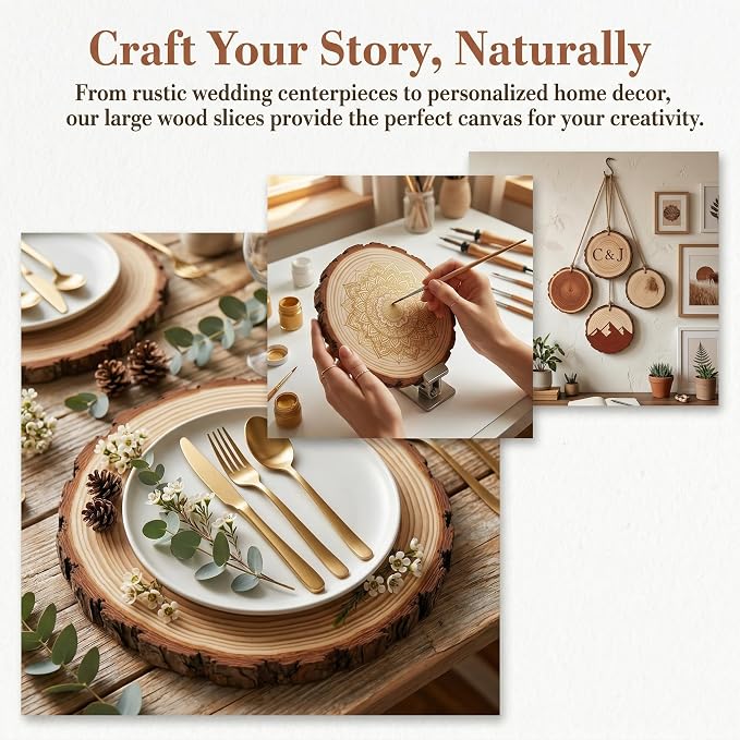 SENMUT 10 Pack Large Wood Slices for Centerpieces 9-10 Inch - Natural Unfinished Round Wooden Trays for Decor, Rustic Wedding Table Centerpieces, Party Event Decorations & DIY Crafts - Image 2