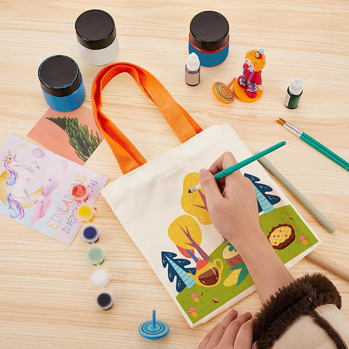 Amylove 12 Pcs Mini Canvas Tote Bags,8.5 X 8 Inch,Natural with Colorful Handle - Image 2