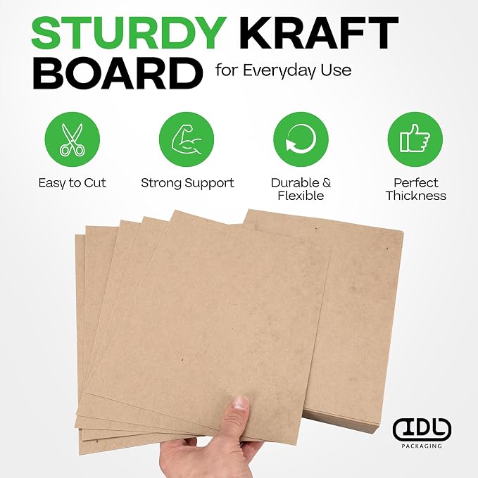 Chipboard Sheets 12" x 12", Pack of 50 - USA-Made Cardboard Sheets | for Scrapbooking, Framing - Heavy-Duty 0.022" Thickness Cardstock - Chip Board Pads for Crafts, DIY Projects by IDL Packaging - Image 4