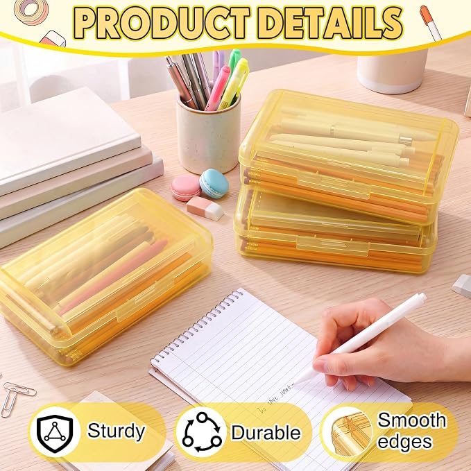 Blulu 6 Pack Double Layer Pencil Boxes Large Capacity,Yellow | with Snap-tight Lid Plastic Pencil Cases Pen Storage 8 x 5 x 2 in for Back to School Supplies Stationery Donation Office Home - Image 4