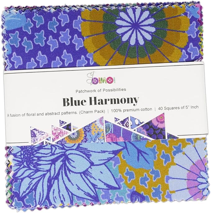 Soimoi 40 Pcs Cotton Fabric Squares Bundles Charm Packs for Quilting, Fat Quarter Layer Cakes, Precuts Quilt Squares 5 x 5 inches, DIY Fabric Bundle - Blue Harmony - Image 2