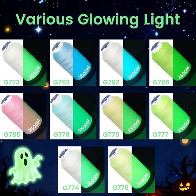 New brothread Single Huge Spool Glow in The Dark Embroidery Thread -G775 | Luminary Embroidery Machine Thread, 30WT, 2500M(2735Y) Each Spool, for Embroidery, Quilting, Sewing - Image 4