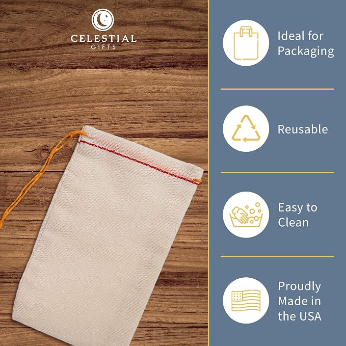 Celestial Gifts Cotton Muslin Drawstring Bags, 10pcs, 8x12, Large Bulk | 100% Cotton, Made in USA, Red Hem & Orange Drawstring, Large Bags For Shoes, Parts, Gifts, Party Favors & DIY Crafts - Image 2