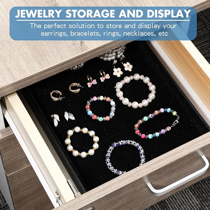 Quelay 6 Pcs Velvet Stackable Jewelry Tray Showcase Display, Jewelry Organizer Tray Bracelet Ring Earring Necklace Organizer Empty Plate for Drawers Countertop (Black) - Image 4