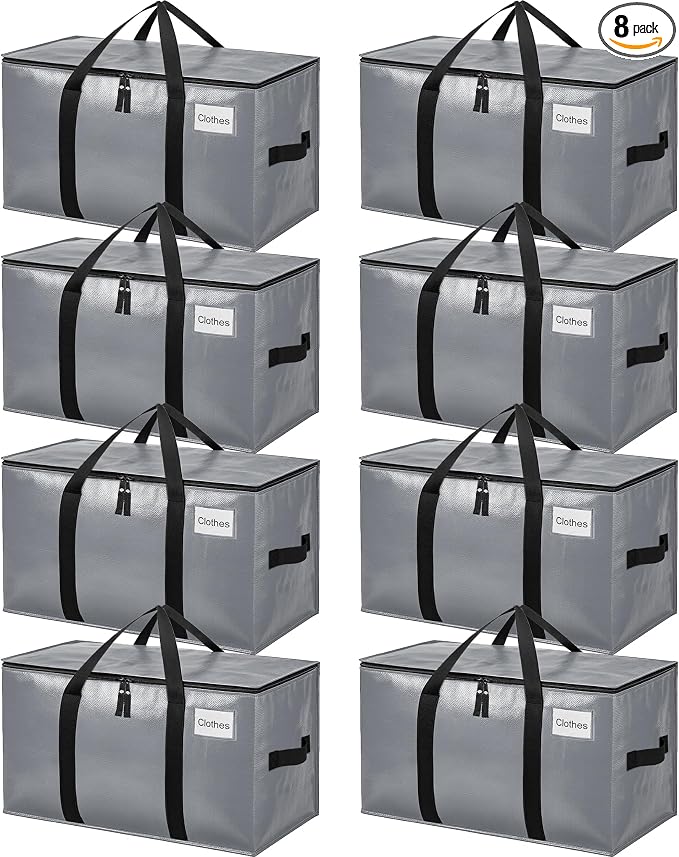 BAGAIL Heavy Duty Moving Bags with Strong Handle, Extra Large Moving Boxes, Storage Tote for Clothes, College Moving Supplies(Grey, 8 Pack) by BAGAIL