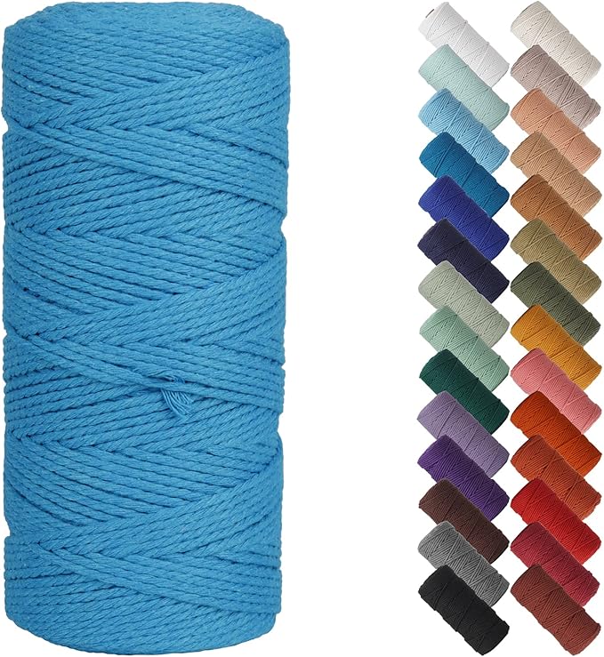 NOANTA Lake Blue Macrame Cord 2mm x 220yards, Colored Macrame Rope, Cotton Rope Macrame Yarn, Colorful Cotton Craft Cord for Wall Hanging, Plant Hangers, Crafts, Knitting